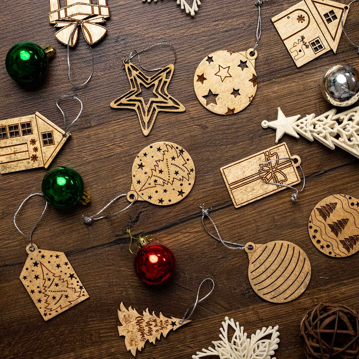 Handmade Assorted Birch Wood Ornaments For Christmas Tree Decoration | Set Of 11