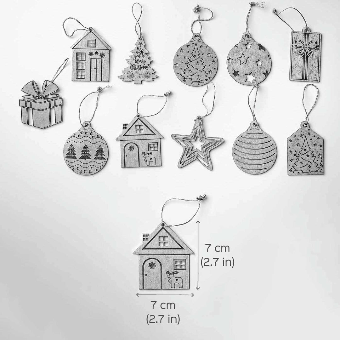 Handmade Assorted Birch Wood Ornaments For Christmas Tree Decoration | Set Of 11
