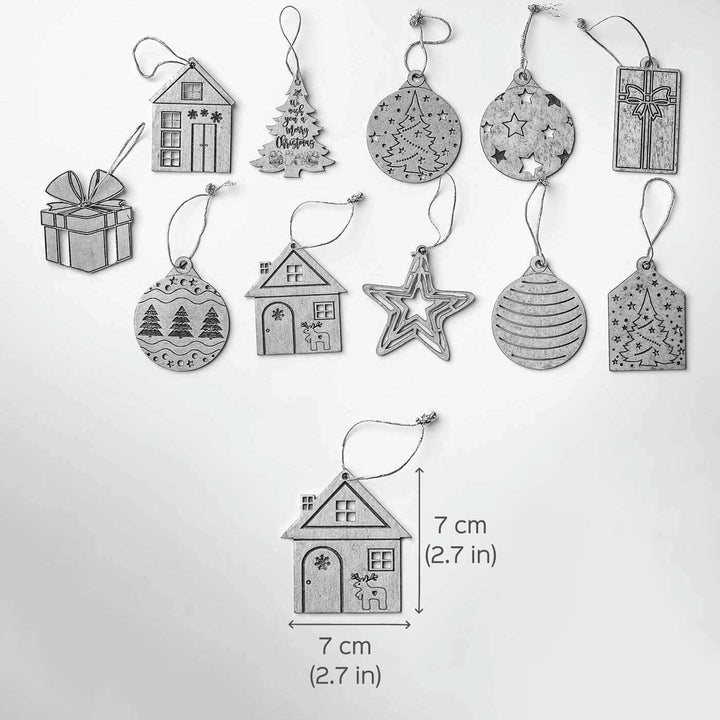 Handmade Assorted Birch Wood Ornaments For Christmas Tree Decoration | Set Of 11