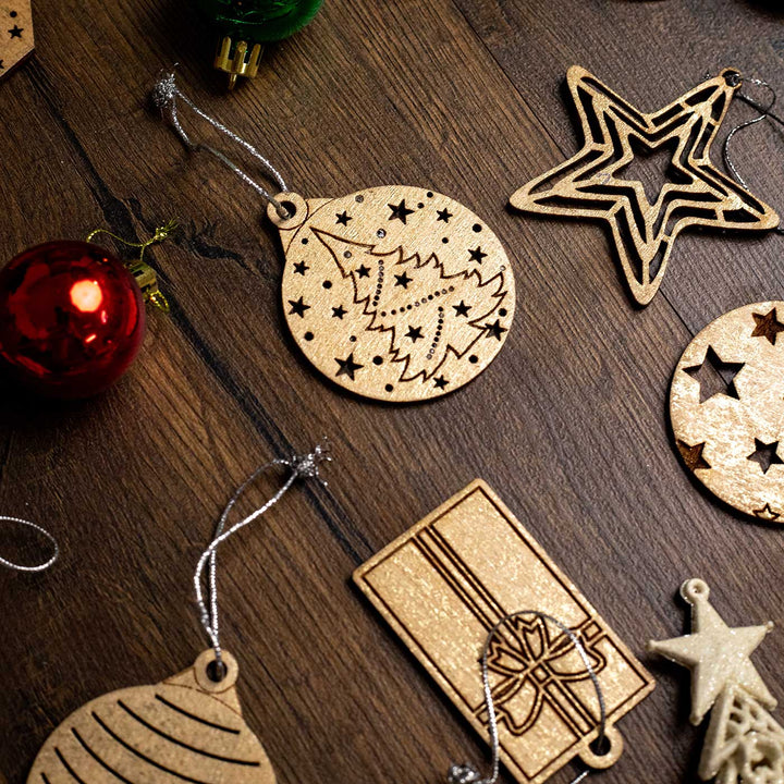 Handmade Assorted Birch Wood Ornaments For Christmas Tree Decoration | Set Of 11