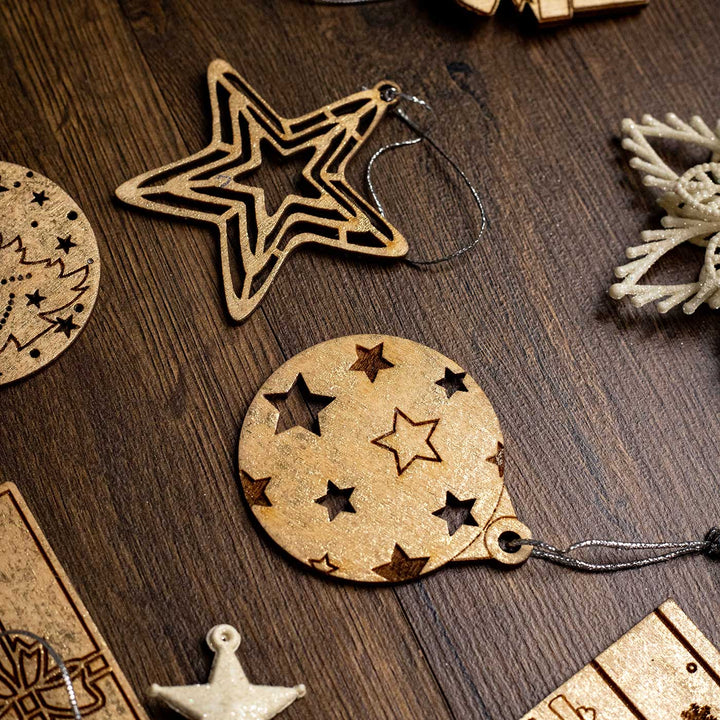 Handmade Assorted Birch Wood Ornaments For Christmas Tree Decoration | Set Of 11