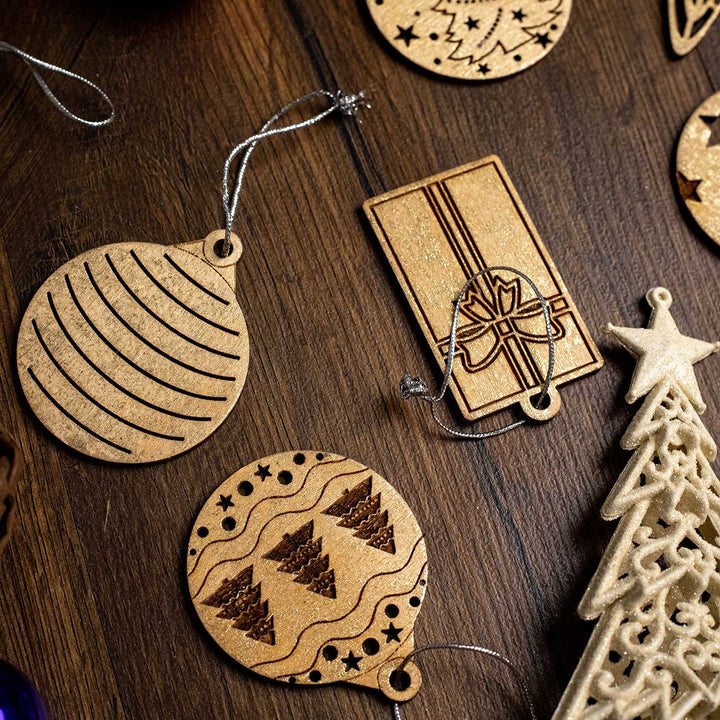 Handmade Assorted Birch Wood Ornaments For Christmas Tree Decoration | Set Of 11