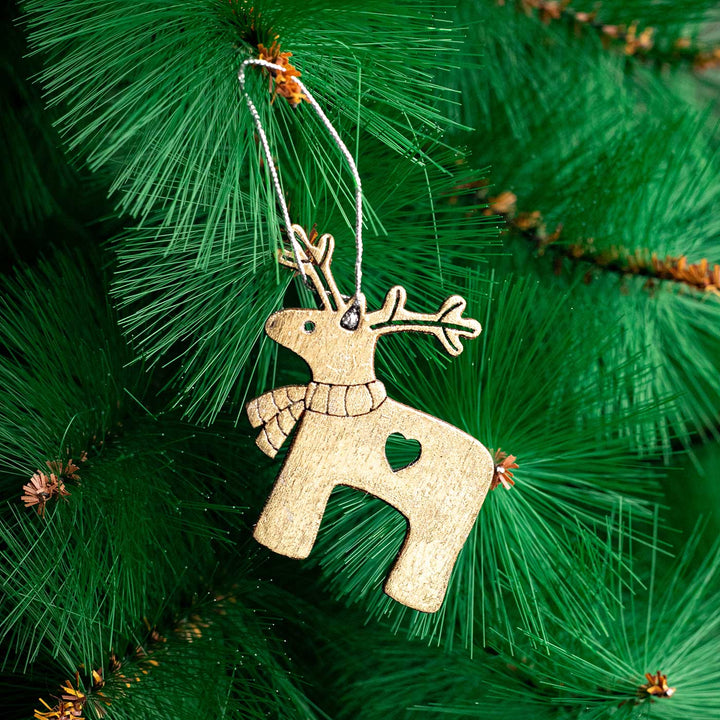 Handmade Assorted Gold Birch Wood Ornaments For Christmas Tree Decoration | Set Of 8