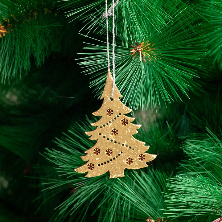 Handmade Assorted Gold Birch Wood Ornaments For Christmas Tree Decoration | Set Of 8