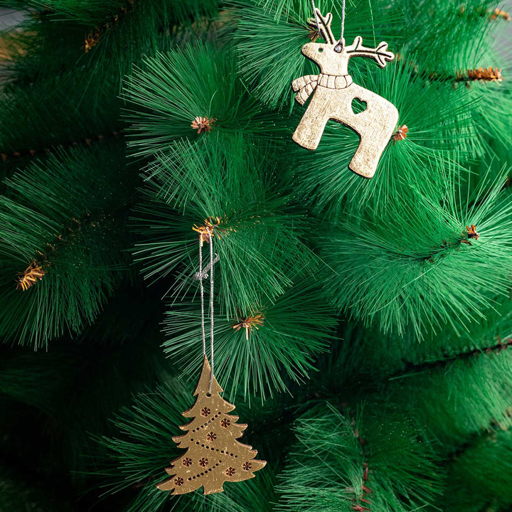 Handmade Assorted Gold Birch Wood Ornaments For Christmas Tree Decoration | Set Of 8