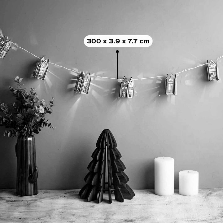 Handmade 3D Birch Wood Garland With Lights For Christmas Decoration