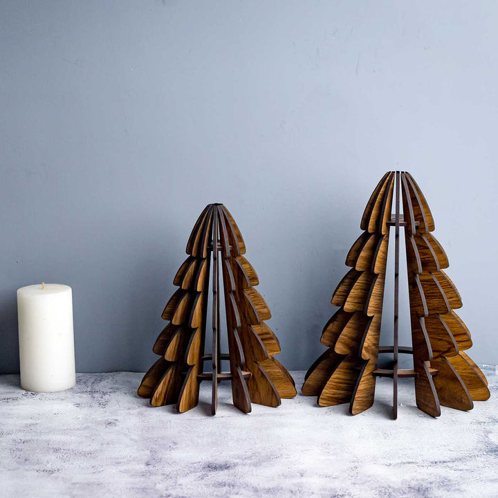 Handmade Woodland Pine Wood Table Decor For Christmas Decoration | Set Of 2