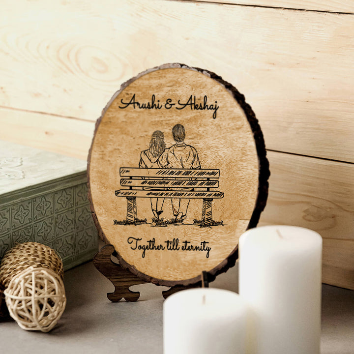 Handcrafted Mango Wood Personalized Plaque For Couples With Stand