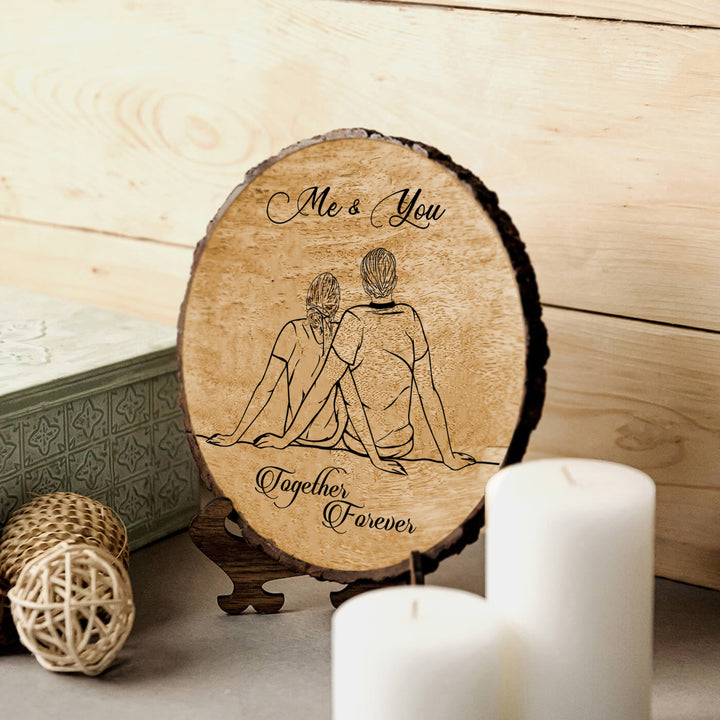 Handcrafted Mango Wood Plaque For Couples With Stand