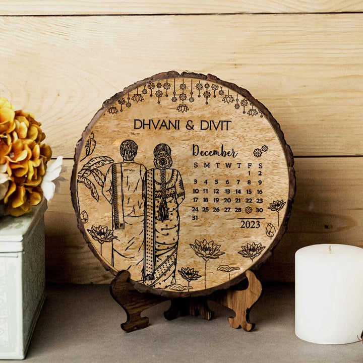Engraved Wooden Plaque For South Indian Couples | Customized Wedding Gift