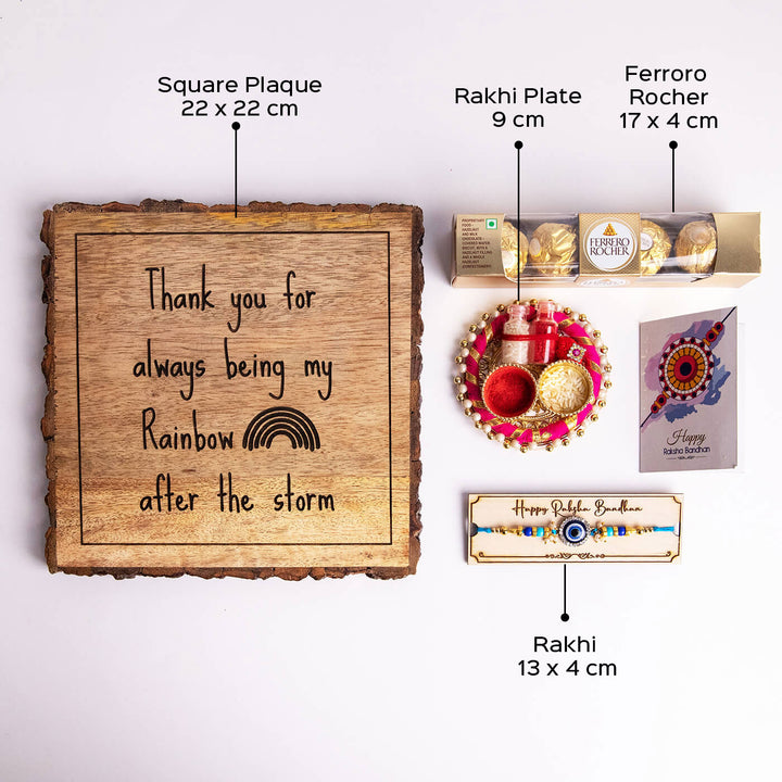 Wooden Plaque Rakhi Hamper For Brothers