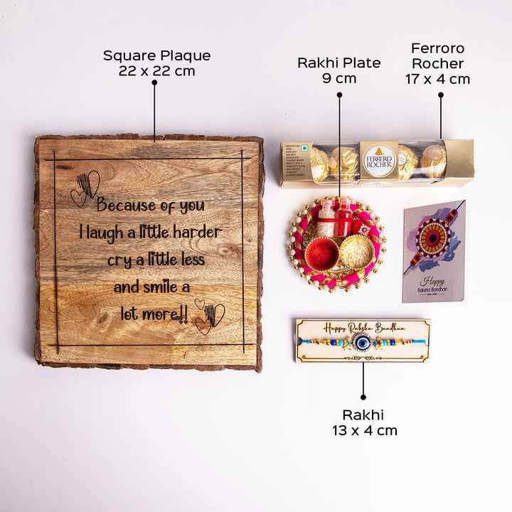 Copy Of Because Of You I Laugh A Little More Wooden Plaque Personalized Wedding Gift - Product Components with Dimensions