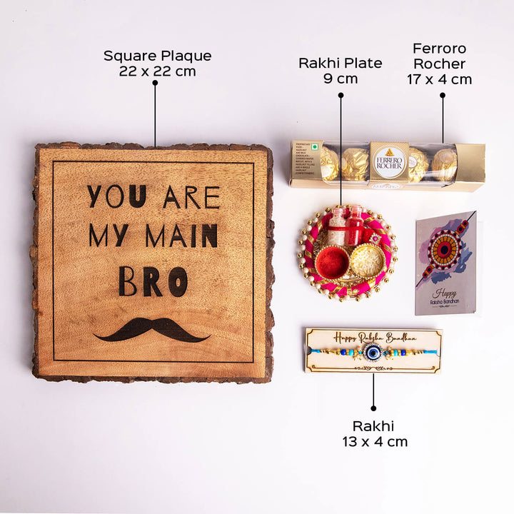 Wooden Plaque Rakhi Hamper For Brothers