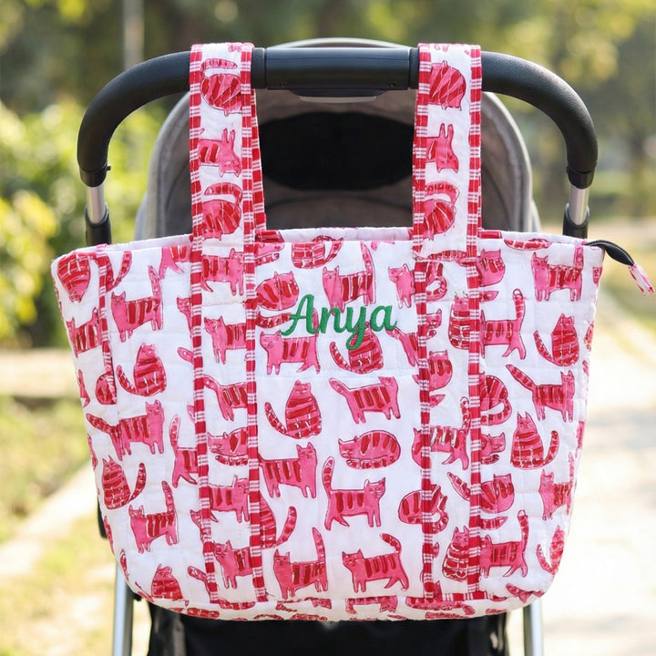 Personalized Pink Cats Diaper Bag With Stroller Straps