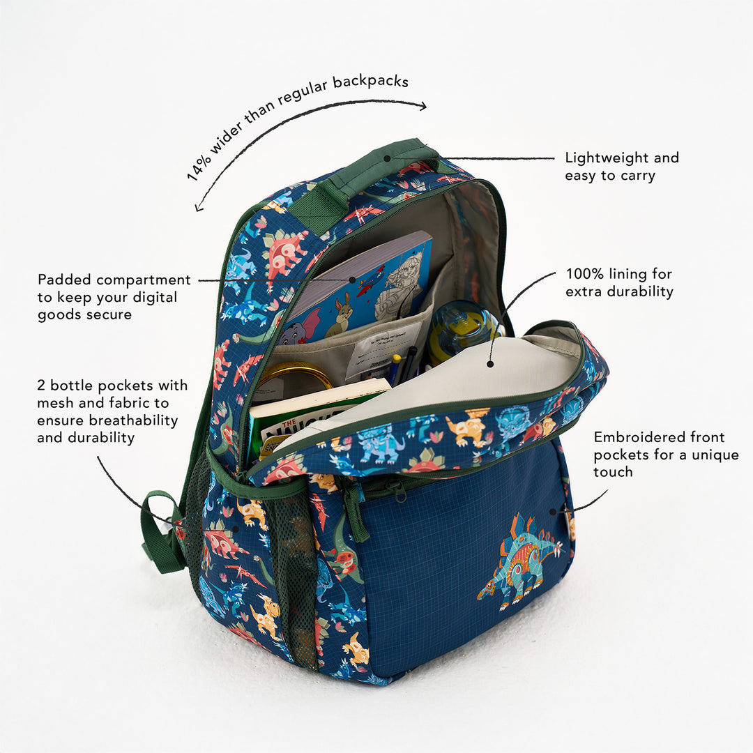 Dino Theme Water-Resistant Kids Everyday Backpack