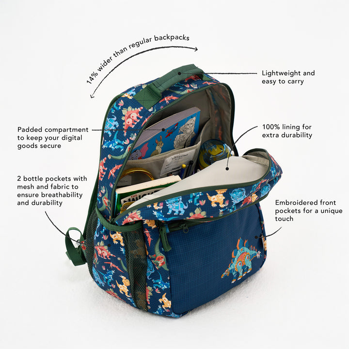 Dino Theme Water-Resistant Kids Everyday Backpack