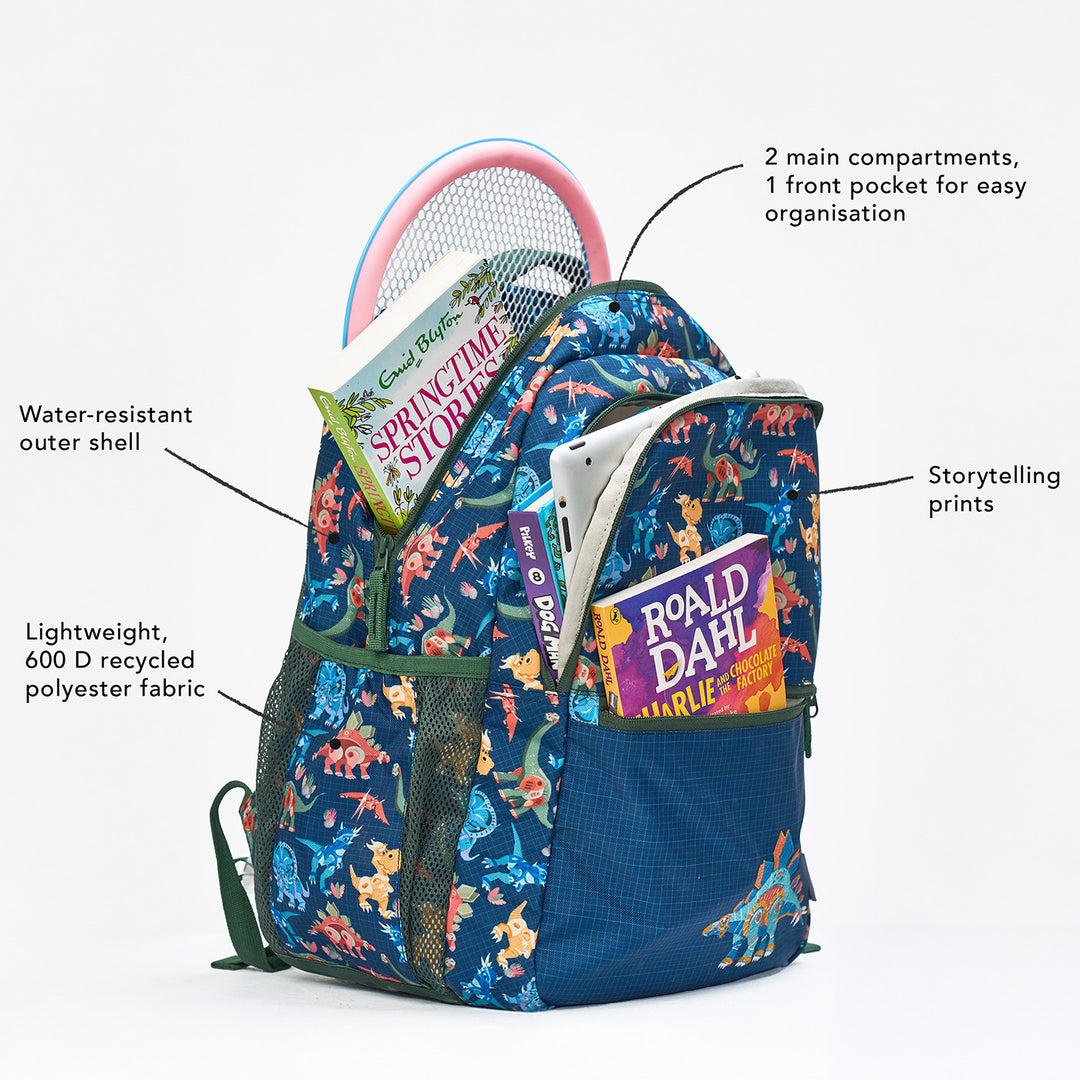 Dino Theme Water-Resistant Kids Everyday Backpack