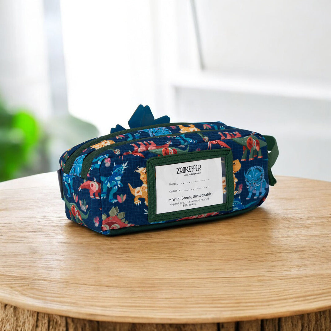 Dino Theme Water-Resistant Kids Pencil Pouch