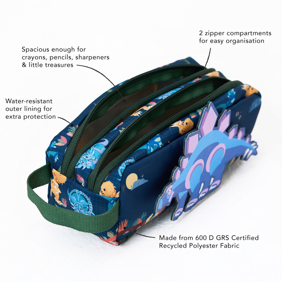 Dino Theme Water-Resistant Kids Pencil Pouch