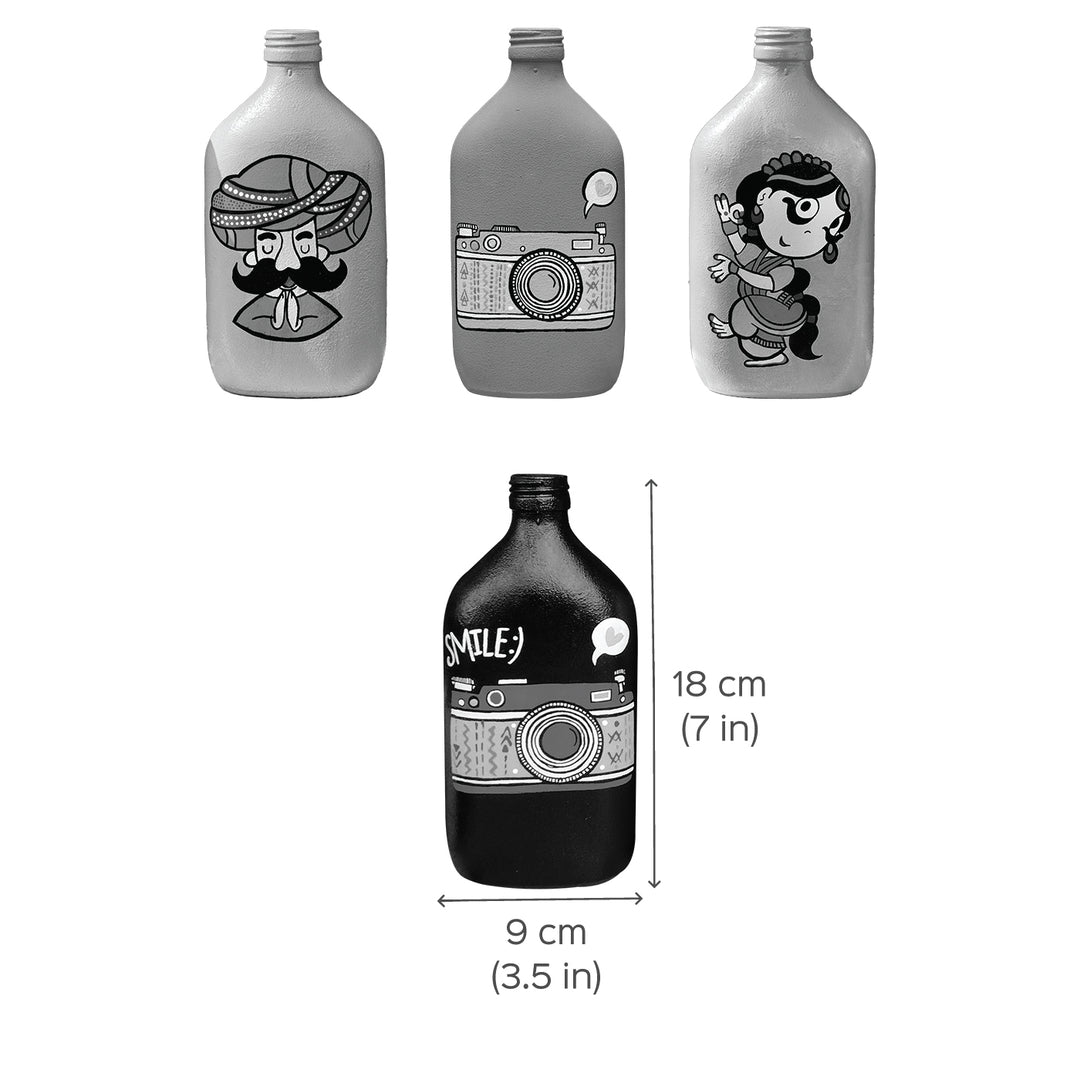 Handpainted Glass Bottle with Quirky Illustrations