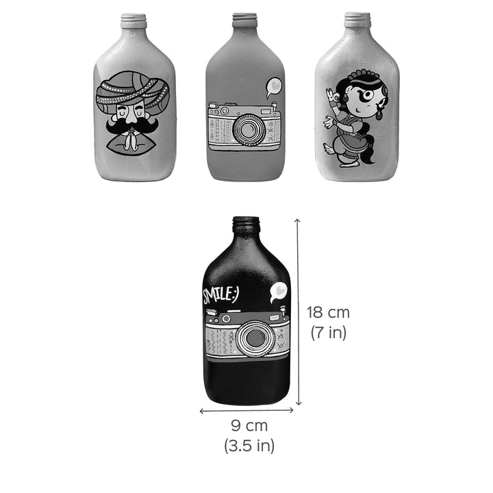 Handpainted Glass Bottle with Quirky Illustrations