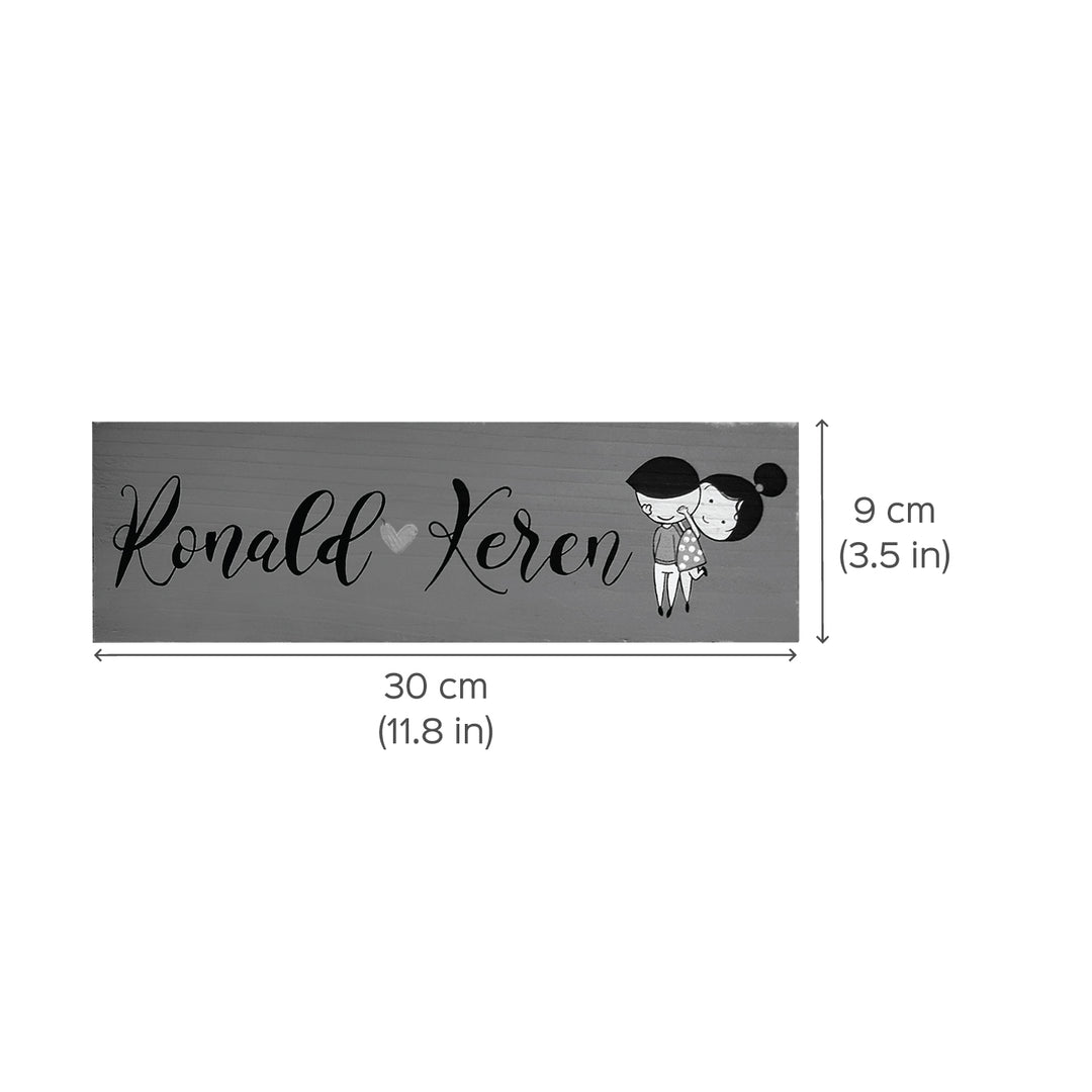 Personalised Handpainted Name Plate For Couples - Dimension Chart with Names and Graphic