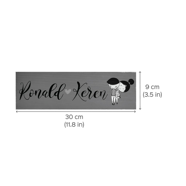 Personalised Handpainted Name Plate For Couples - Dimension Chart with Names and Graphic
