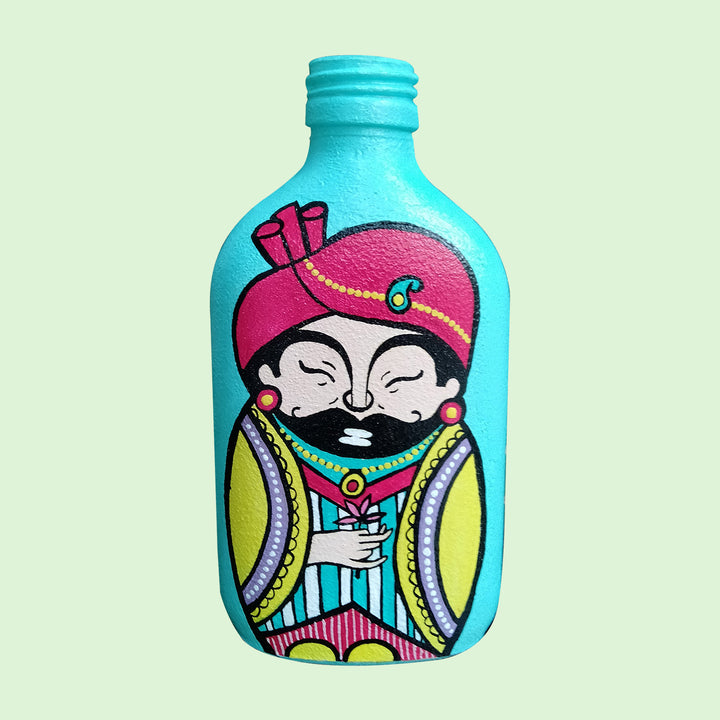 Handpainted Glass Bottle with Quirky Illustrations | Set of 2