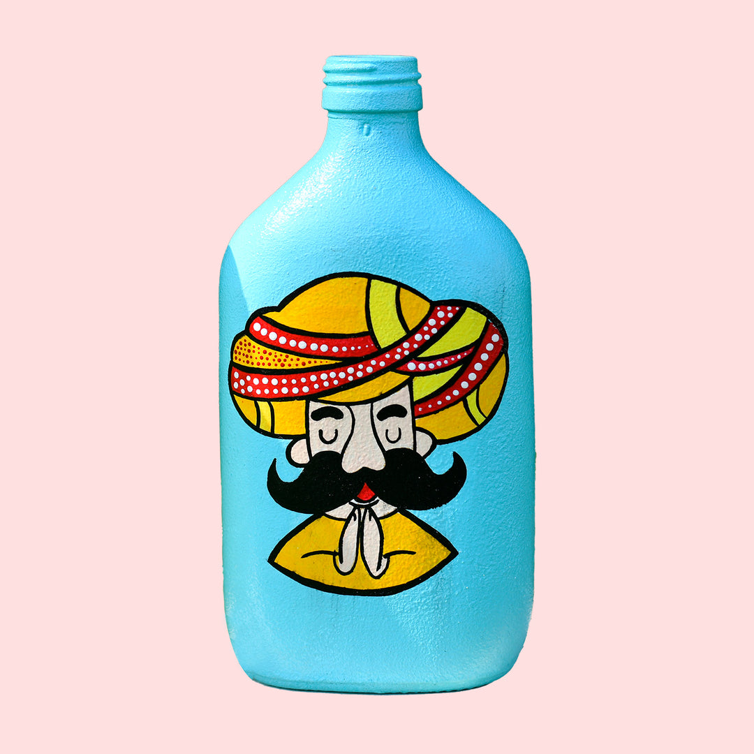 Handpainted Glass Bottle with Quirky Illustrations