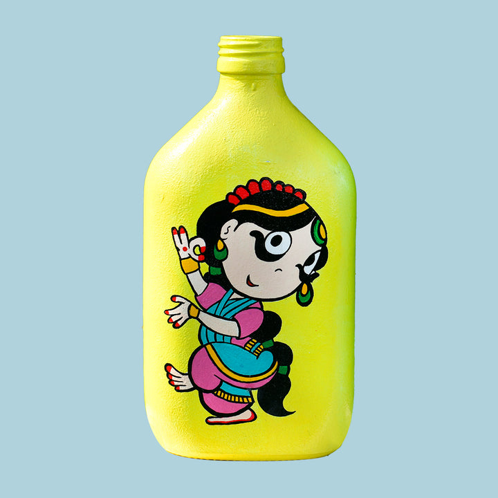 Handpainted Glass Bottle with Quirky Illustrations