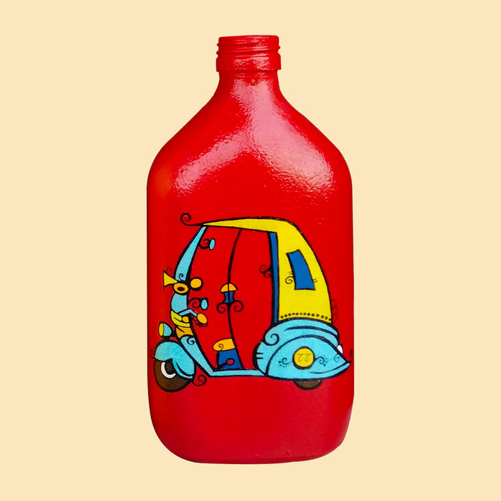 Handpainted Glass Bottle with Quirky Illustrations