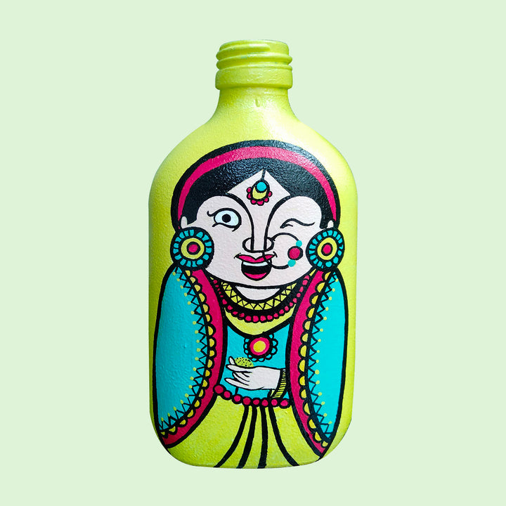 Handpainted Glass Bottle with Quirky Illustrations | Set of 2
