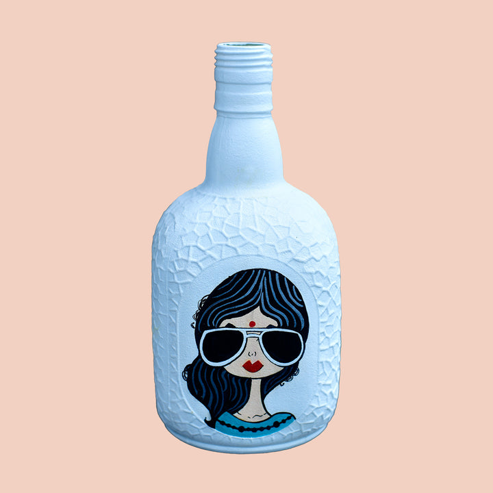 Handpainted Glass Bottle with Quirky Illustrations