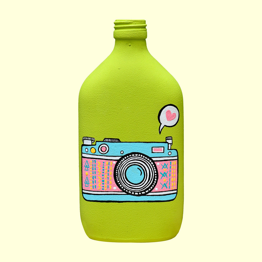 Handpainted Glass Bottle with Quirky Illustrations