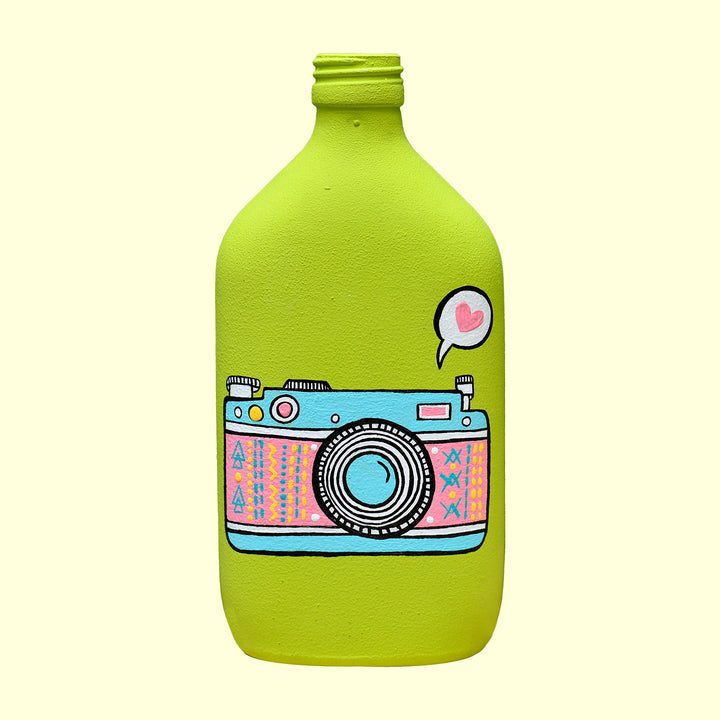 Handpainted Glass Bottle with Quirky Illustrations