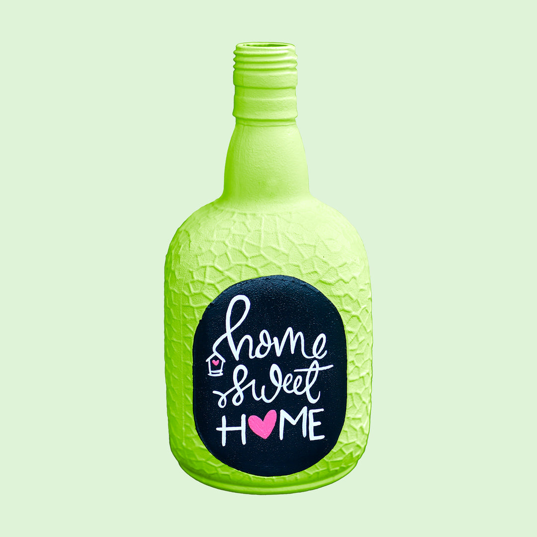 Home Sweet Home Design Handpainted Glass Bottle