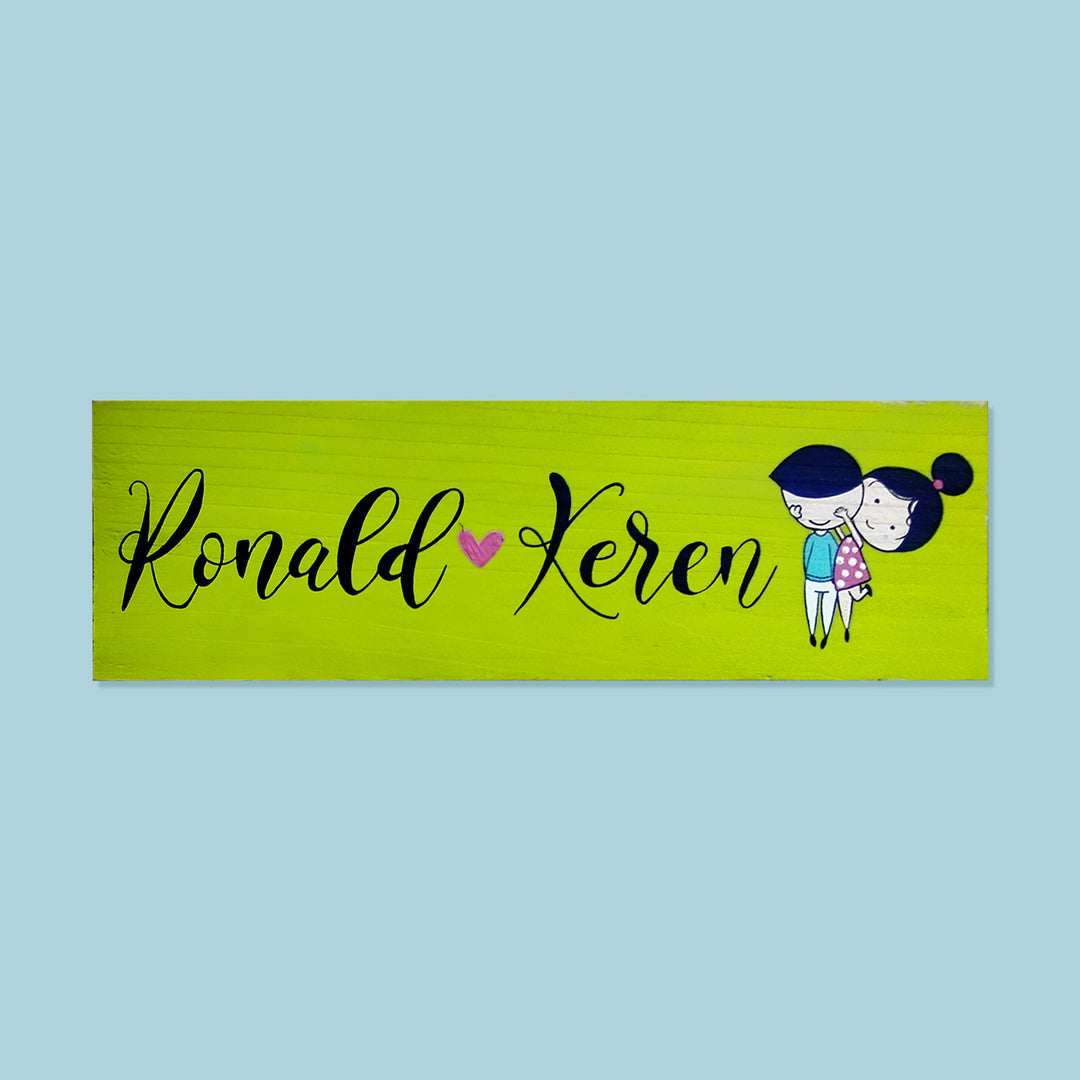 Personalised Handpainted Name Plate For Couples - Name Personalization Example Front View