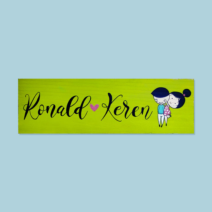 Personalised Handpainted Name Plate For Couples - Name Personalization Example Front View