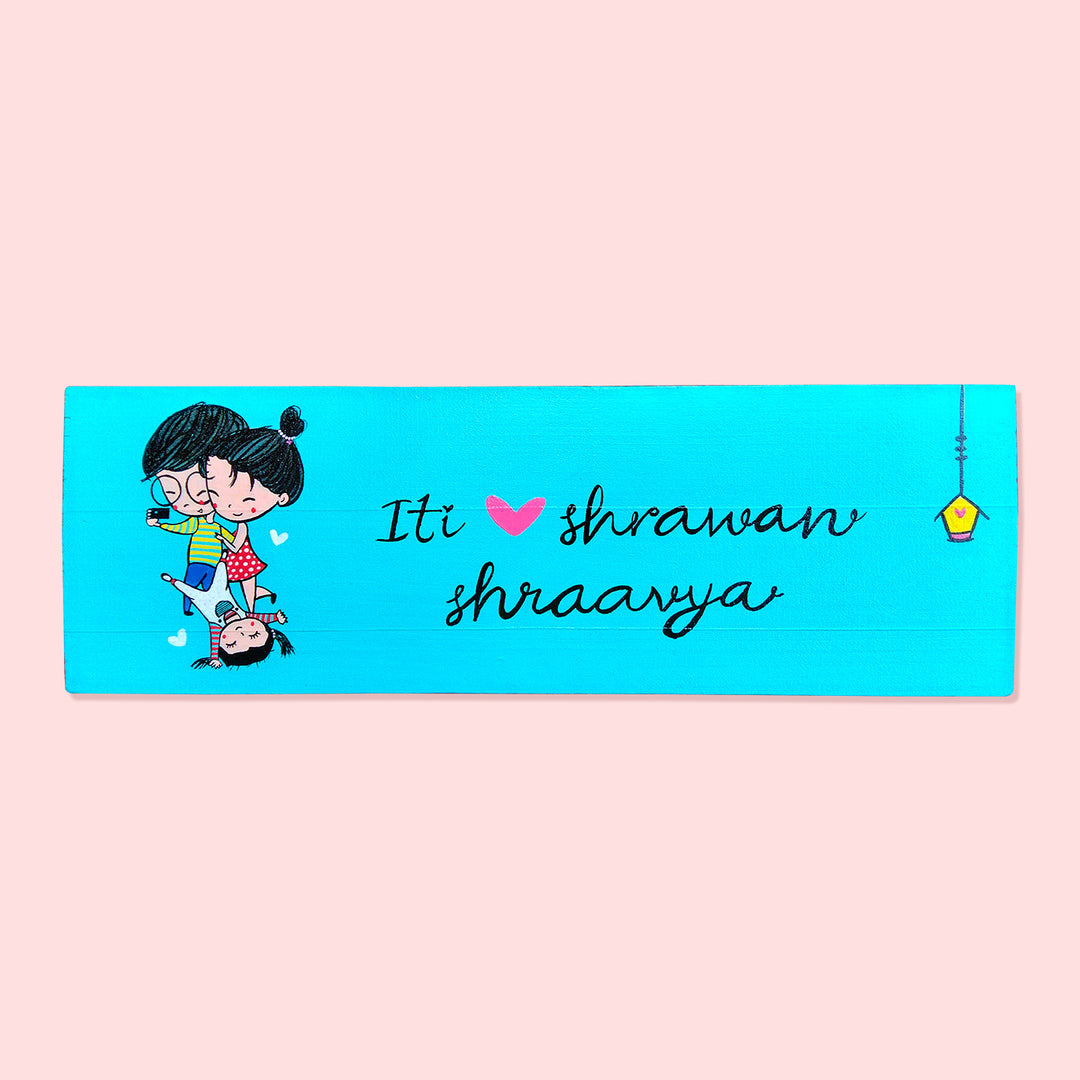 Personalised Handpainted Nameplate for Family of 3
