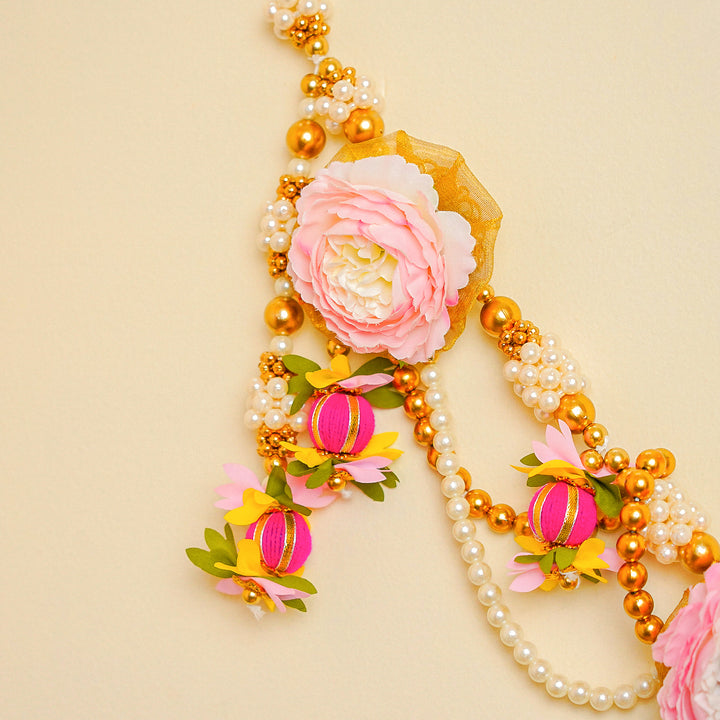 Handmade Beaded Pink Rose Flower & Moti Toran