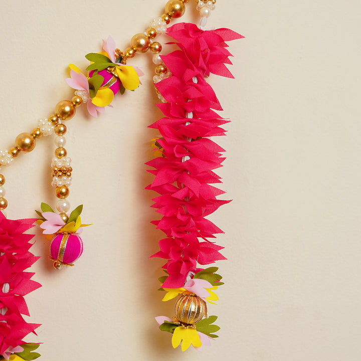 Handmade Beaded Rani Pink Gajra With Moti Toran