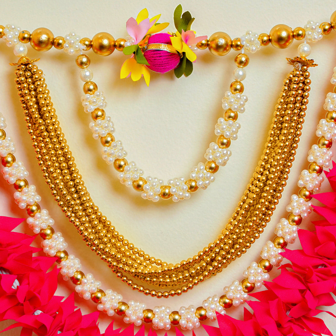 Handmade Beaded Rani Pink Gajra With Moti Toran