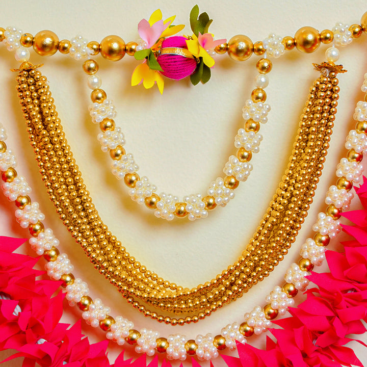 Handmade Beaded Rani Pink Gajra With Moti Toran