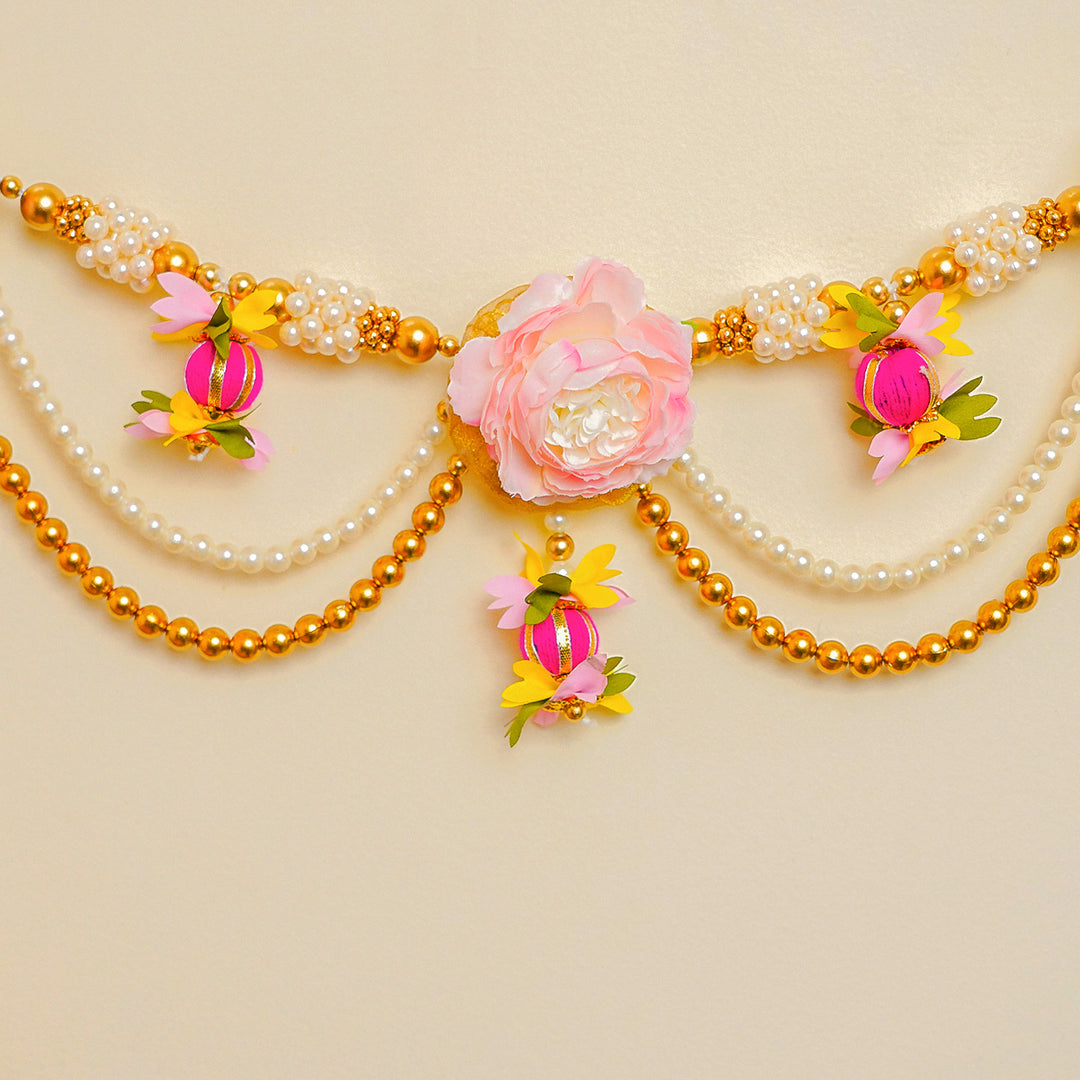 Handmade Beaded Pink Rose Flower & Moti Toran