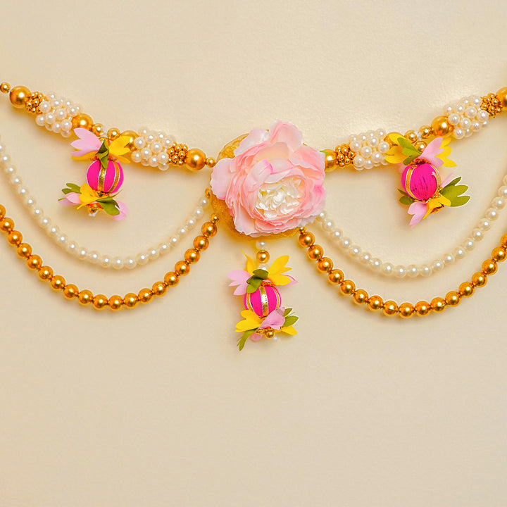 Handmade Beaded Pink Rose Flower & Moti Toran