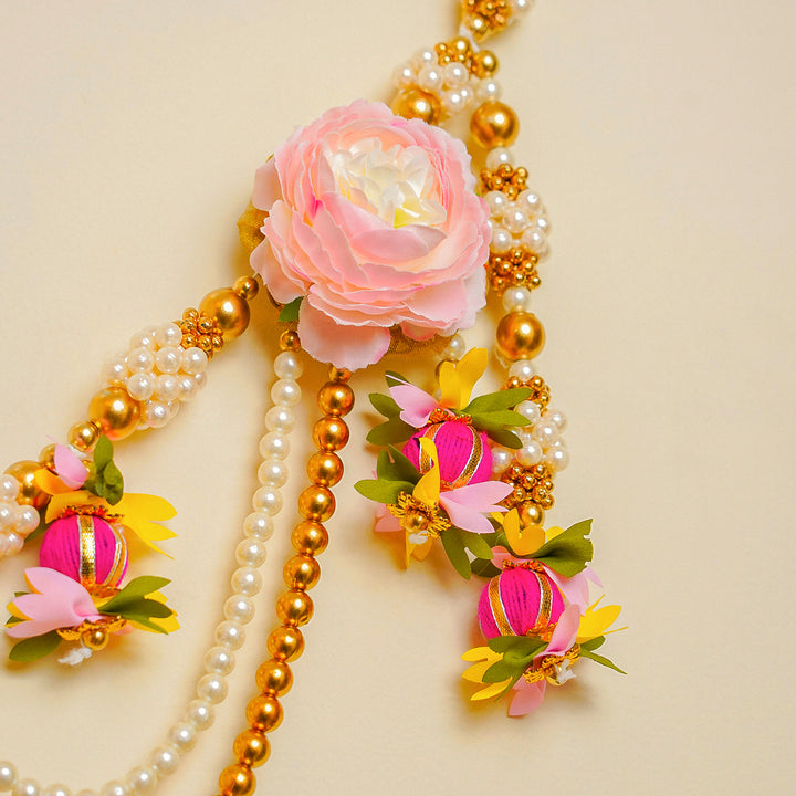 Handmade Beaded Pink Rose Flower & Moti Toran