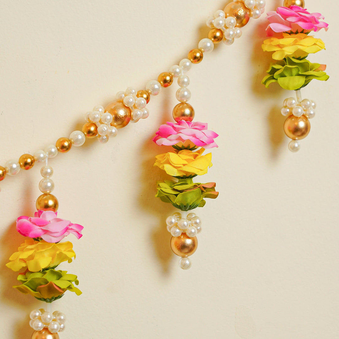 Handmade Beaded Minimal Rose Flower & Moti Toran
