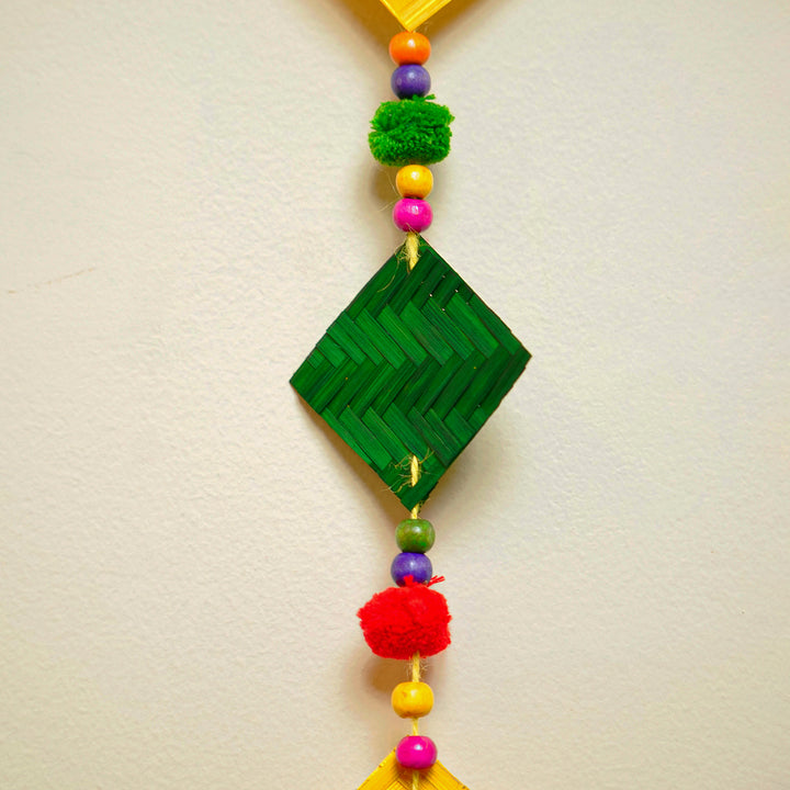 64 Inch | Extra Long Handmade Multicolor Square Pom Pom & Bamboo Hanging