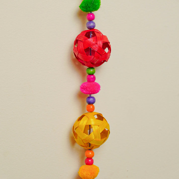 64 Inch | Extra Long Handmade Multicolor Round Pom Pom & Bamboo Hanging