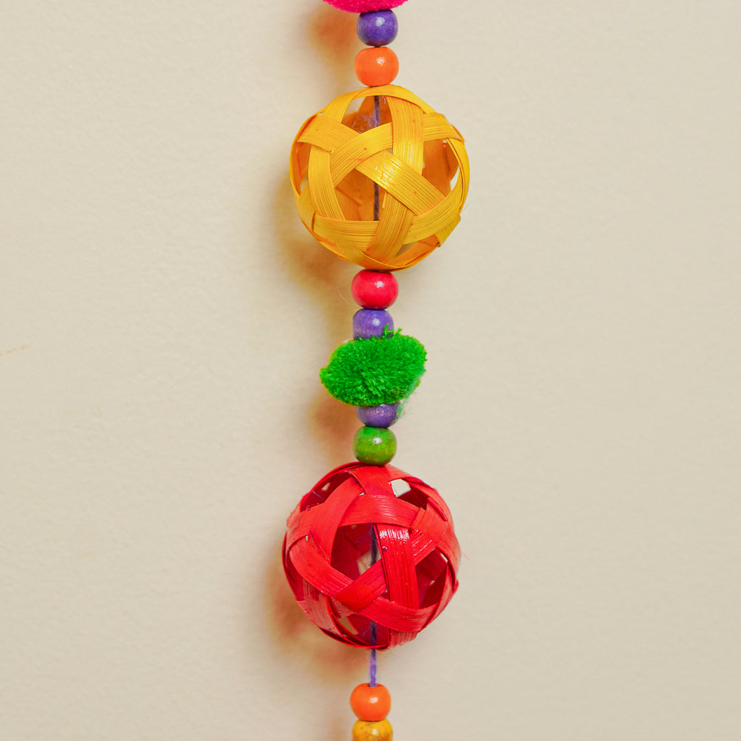 64 Inch | Extra Long Handmade Multicolor Round Pom Pom & Bamboo Hanging
